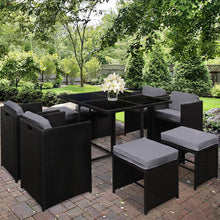 Load image into Gallery viewer, Gardeon 9 Piece Wicker Outdoor Dining Set - Black &amp; Grey
