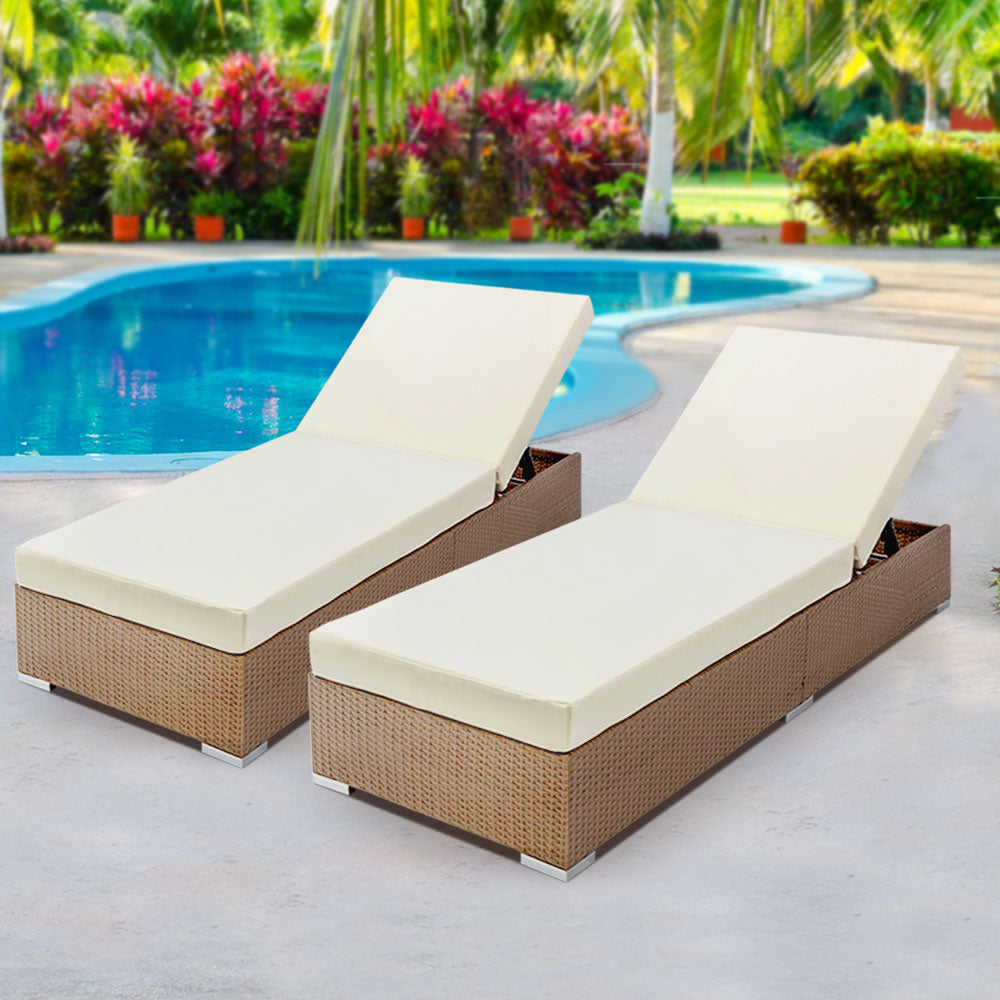 Gardeon Sun Lounge Wicker Lounger Outdoor Furniture Rattan Garden Day Bed Sofa Brown