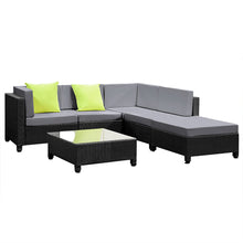 Load image into Gallery viewer, Gardeon 6pcs Outdoor Sofa Lounge Setting Couch Wicker Table Chairs Patio Furniture Black
