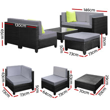 Load image into Gallery viewer, Gardeon 6pcs Outdoor Sofa Lounge Setting Couch Wicker Table Chairs Patio Furniture Black
