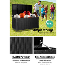 Load image into Gallery viewer, Gardeon 320L Outdoor Wicker Storage Box - Black
