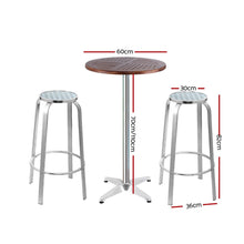 Load image into Gallery viewer, Gardeon Outdoor Bistro Set Bar Table Stools Adjustable Aluminium Cafe 3PC Wood

