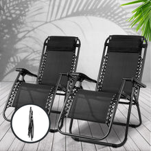 Load image into Gallery viewer, Gardeon Set of 2 Zero Gravity Chairs Reclining Outdoor Furniture Sun Lounge Folding Camping Lounger Black
