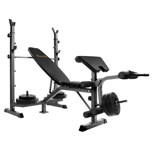 Everfit Multi-Station Weight Bench Press Fitness 48KG Barbell Set Benches Gym - Oceania Mart