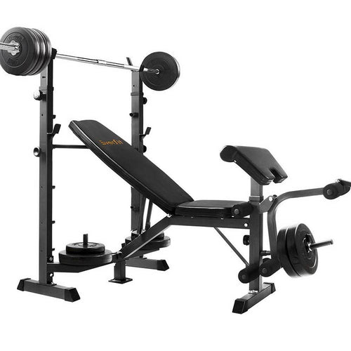 Everfit Multi-Station Weight Bench Press Fitness 58KG Barbell Set Incline Black - Oceania Mart