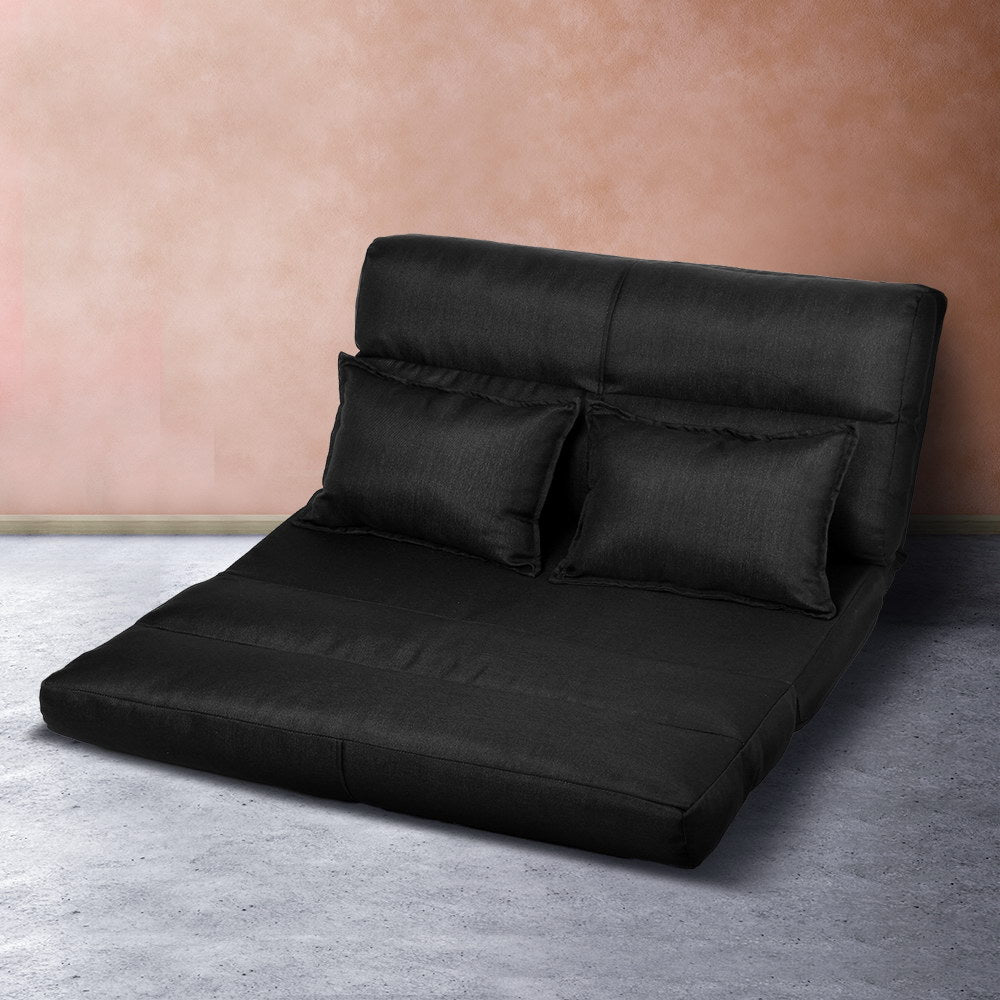 Artiss Floor Sofa Lounge 2 Seater Futon Chair Couch Folding Recliner Metal Black
