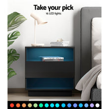 Load image into Gallery viewer, Artiss Bedside Tables Side Table RGB LED Drawers Nightstand High Gloss Black
