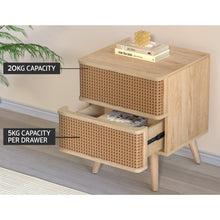 Load image into Gallery viewer, Artiss Rattan Bedside Table Drawers Side End Table Storage Nightstand Oak NORA
