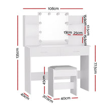 Load image into Gallery viewer, Artiss Dressing Table LED Makeup Mirror Stool Set 10 Bulbs Vanity Desk White
