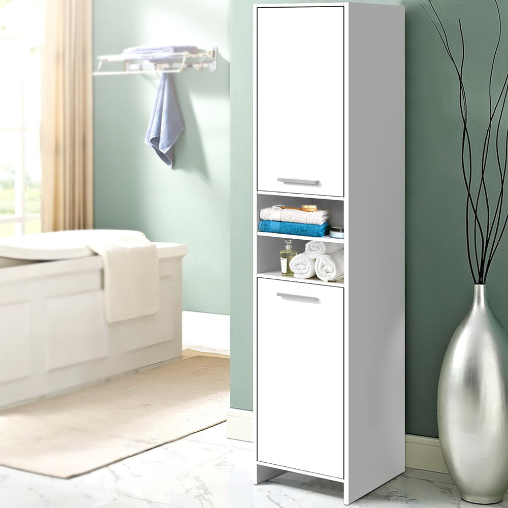 Artiss 185cm Bathroom Tallboy Toilet Storage Cabinet Laundry Cupboard Adjustable Shelf White - Oceania Mart