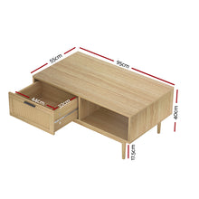 Load image into Gallery viewer, Artiss Rattan Coffee Table with Storage Drawers Shelf Modern Wooden Tables
