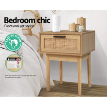 Load image into Gallery viewer, Artiss Bedside Tables Table 1 Drawer Storage Cabinet Rattan Wood Nightstand - Oceania Mart
