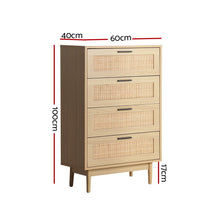 Load image into Gallery viewer, 4 Chest of Drawers Rattan Tallboy Cabinet Bedroom Clothes Storage Wood
