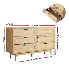 Load image into Gallery viewer, 6 Chest of Drawers Rattan Tallboy Cabinet Bedroom Clothes Storage Wood

