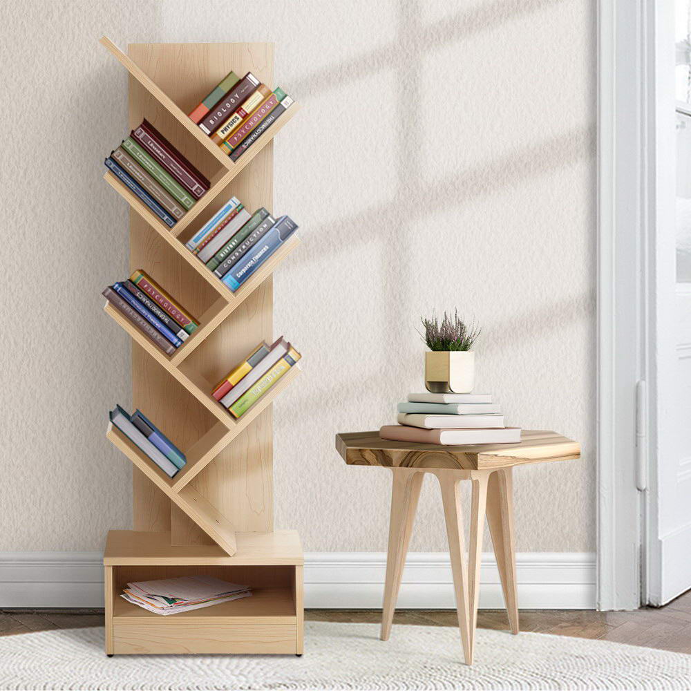 Display Shelf 7-Shelf Tree Bookshelf Book Storage Rack Bookcase Natural