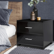 Load image into Gallery viewer, Artiss High Gloss Two Drawers Bedside Table - Black
