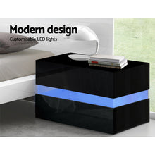 Load image into Gallery viewer, Bedside Table 2 Drawers RGB LED Side Nightstand High Gloss Cabinet Black
