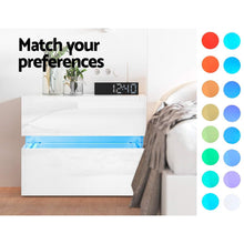 Load image into Gallery viewer, Bedside Table 2 Drawers RGB LED Side Nightstand High Gloss Cabinet White
