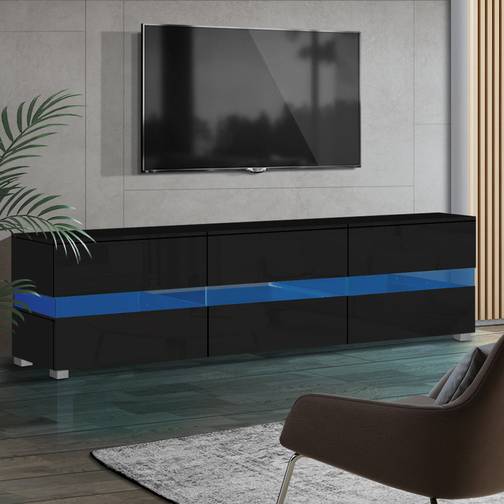 TV Cabinet Entertainment Unit Stand RGB LED Gloss Furniture 177cm Black