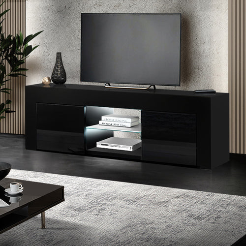 Artiss 130cm RGB LED TV Stand Cabinet Entertainment Unit Gloss Furniture Black - Oceania Mart