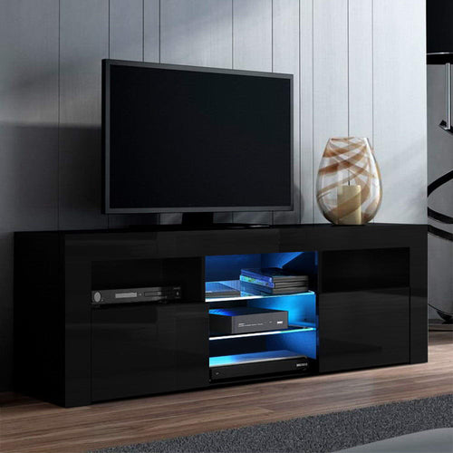 Artiss 145cm RGB LED TV Cabinet Entertainment Unit Stand Gloss Furniture Black - Oceania Mart