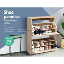 Load image into Gallery viewer, Artiss Shoe Cabinet Shoes Storage Rack 24 Pairs Organiser Shelf Cupboard Oak
