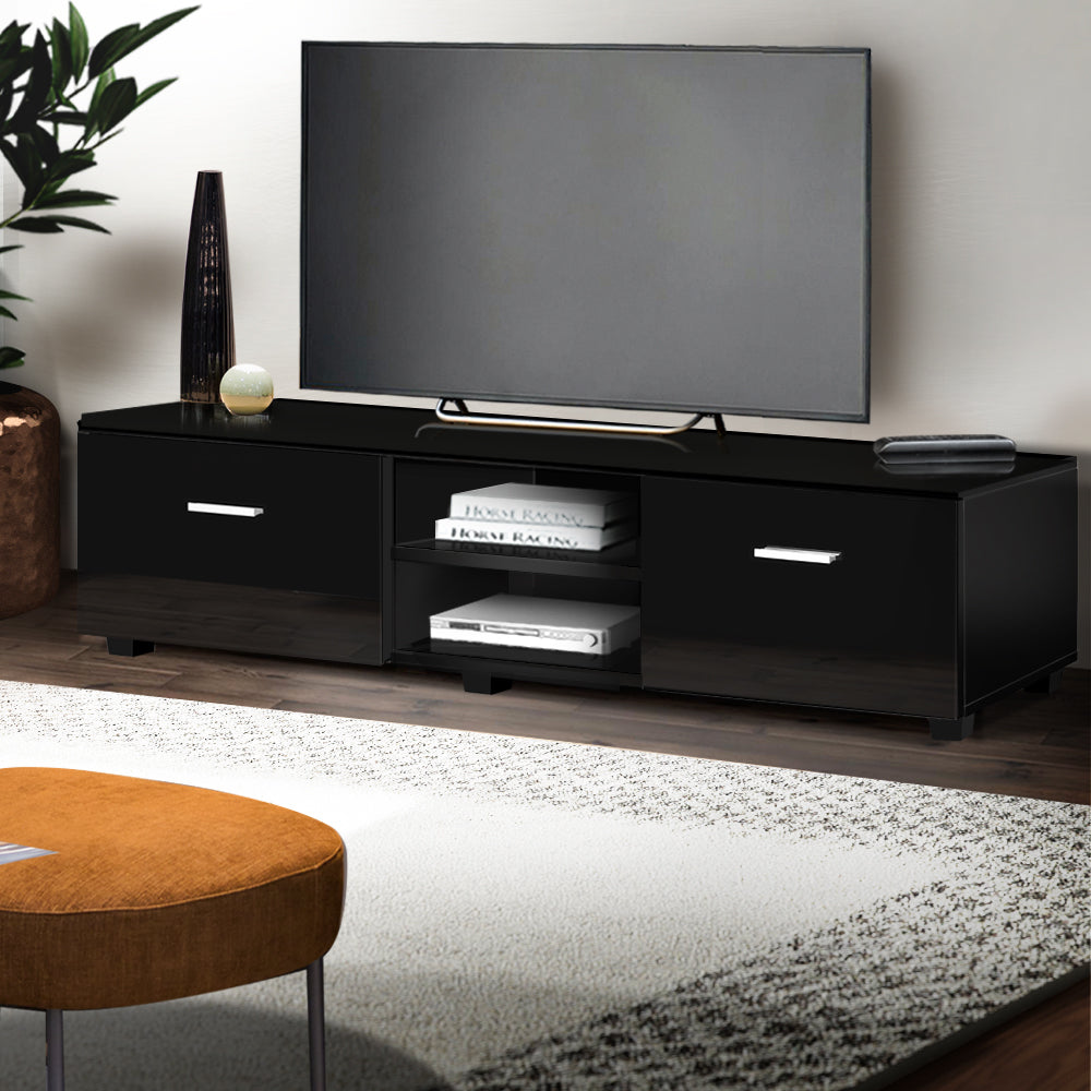 Modern 140cm High Gloss TV Cabinet Stand Entertainment Unit Storage Shelf Black