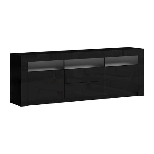 Artiss TV Cabinet Entertainment Unit Stand RGB LED High Gloss Furniture Storage Drawers Shelf 180cm Black - Oceania Mart