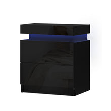 Load image into Gallery viewer, Bedside Tables Side Table Drawers RGB LED High Gloss Nightstand Black
