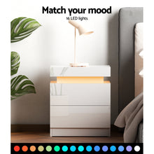 Load image into Gallery viewer, Bedside Tables Side Table Drawers RGB LED High Gloss Nightstand White
