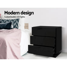Load image into Gallery viewer, Artiss Bedside Tables Side Table RGB LED Lamp 3 Drawers Nightstand Gloss Black
