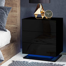 Load image into Gallery viewer, Artiss Bedside Tables Side Table RGB LED Lamp 3 Drawers Nightstand Gloss Black
