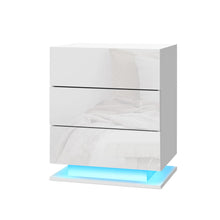 Load image into Gallery viewer, Artiss Bedside Tables Side Table RGB LED Lamp 3 Drawers Nightstand Gloss White
