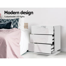 Load image into Gallery viewer, Artiss Bedside Tables Side Table RGB LED Lamp 3 Drawers Nightstand Gloss White
