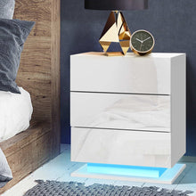 Load image into Gallery viewer, Artiss Bedside Tables Side Table RGB LED Lamp 3 Drawers Nightstand Gloss White
