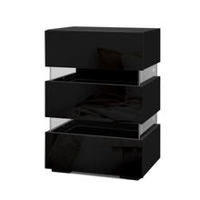 Load image into Gallery viewer, Bedside Table Side Unit RGB LED Lamp 3 Drawers Nightstand Gloss Furniture Black
