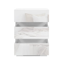 Load image into Gallery viewer, Bedside Table Side Unit RGB LED Lamp 3 Drawers Nightstand Gloss Furniture White
