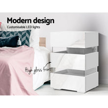 Load image into Gallery viewer, Bedside Table Side Unit RGB LED Lamp 3 Drawers Nightstand Gloss Furniture White
