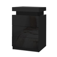 Load image into Gallery viewer, Artiss Bedside Tables Side Table 3 Drawers RGB LED High Gloss Nightstand Black
