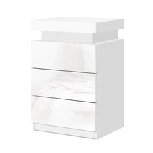 Load image into Gallery viewer, Bedside Tables Side Table 3 Drawers RGB LED High Gloss Nightstand White
