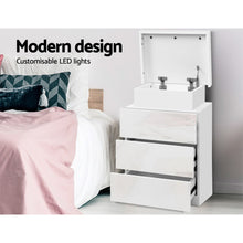 Load image into Gallery viewer, Bedside Tables Side Table 3 Drawers RGB LED High Gloss Nightstand White
