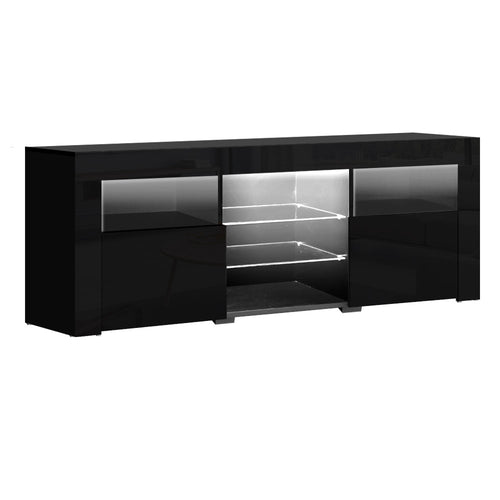 Artiss TV Cabinet Entertainment Unit Stand RGB LED Gloss Furniture 160cm Black - Oceania Mart