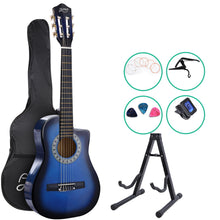 Load image into Gallery viewer, Alpha 34&quot; Inch Guitar Classical Acoustic Cutaway Wooden Ideal Kids Gift Children 1/2 Size Blue with Capo Tuner - Oceania Mart
