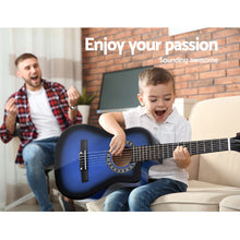 Load image into Gallery viewer, Alpha 34&quot; Inch Guitar Classical Acoustic Cutaway Wooden Ideal Kids Gift Children 1/2 Size Blue with Capo Tuner - Oceania Mart
