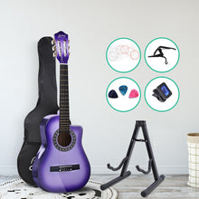 Load image into Gallery viewer, Alpha 34&quot; Inch Guitar Classical Acoustic Cutaway Wooden Ideal Kids Gift Children 1/2 Size Purple with Capo Tuner - Oceania Mart
