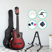 Load image into Gallery viewer, Alpha 34&quot; Inch Guitar Classical Acoustic Cutaway Wooden Ideal Kids Gift Children 1/2 Size Red with Capo Tuner - Oceania Mart
