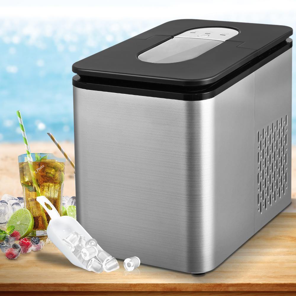 2.2L Ice Maker 12KG Portable Ice Makers Cube Tray Bar Home Countertop Silver - Oceania Mart