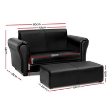 Load image into Gallery viewer, Keezi Kids Sofa Armchair Footstool Set Black Lounge Chair Children Lounge Couch
