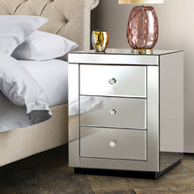 Load image into Gallery viewer, Mirrored Bedside Table Drawers Furniture Mirror Glass Presia Silver
