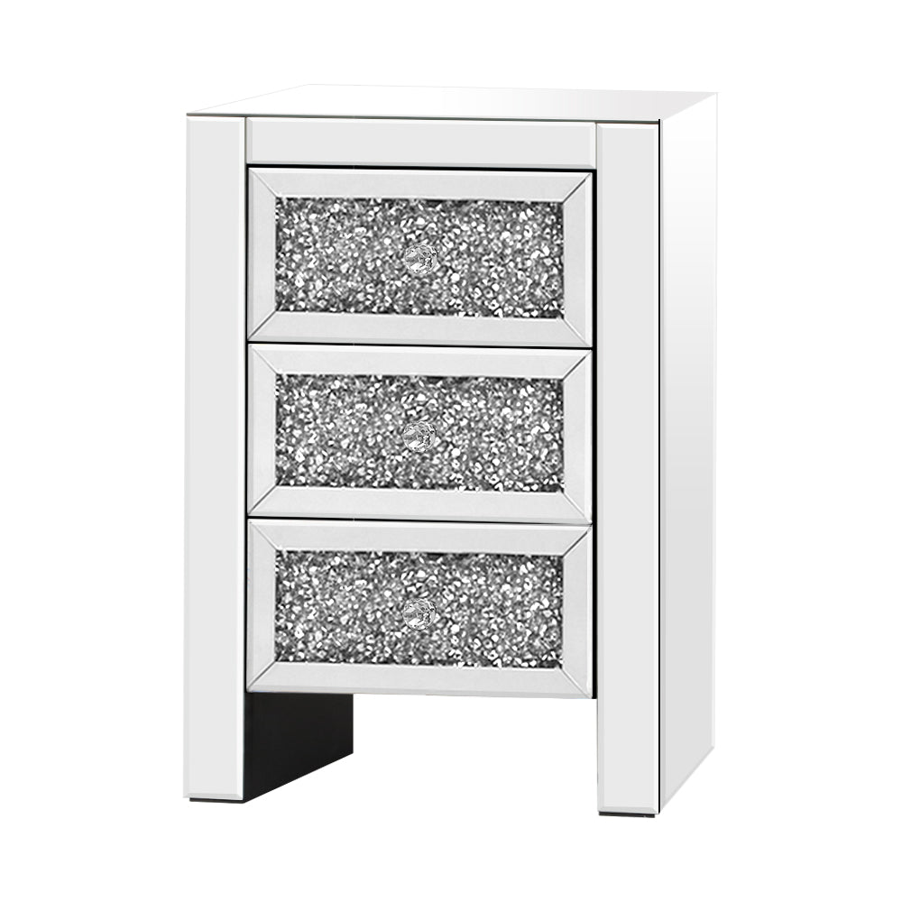Artiss Bedside Table Nightstand Side End Tables Storage 3 Drawers Mirrored Glass Furniture - Oceania Mart